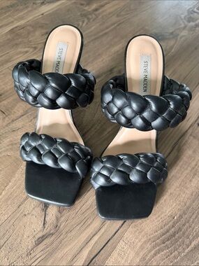 Steve Madden Black Braided Double-Strap Heeled Sandals